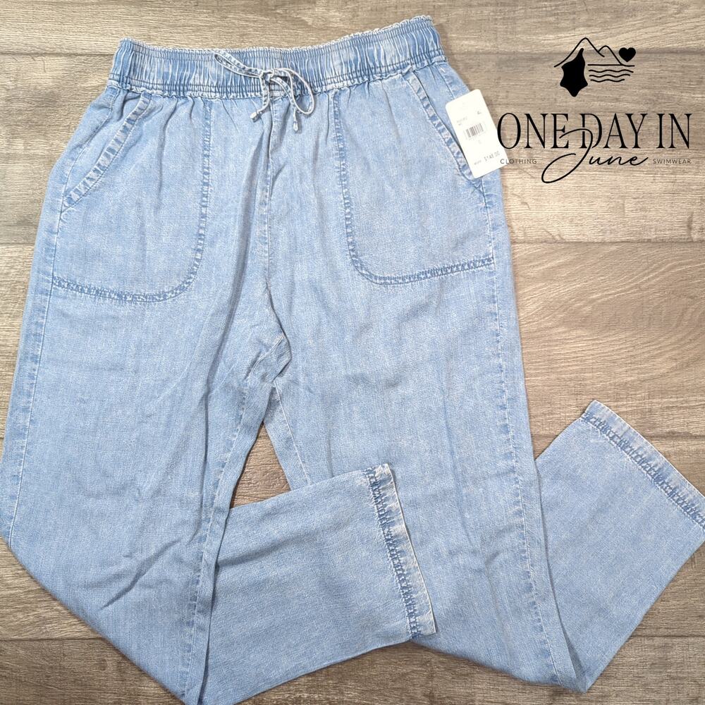 Splendid Drawstring Denim Pants Light Wash Lyocell NWT Size S